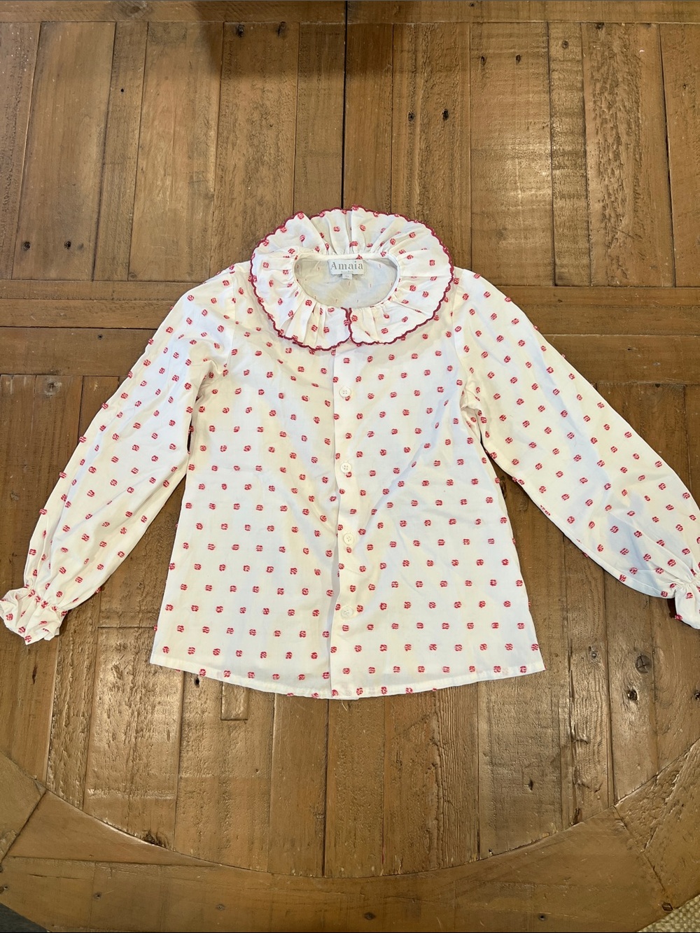 Amaia London red Swiss dot ruffle collar blouse 6 years